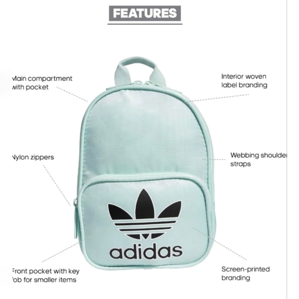 NWT Adidas Originals Unisex Santiago Mini Backpack, Ice Mint Green - Picture 2 of 8